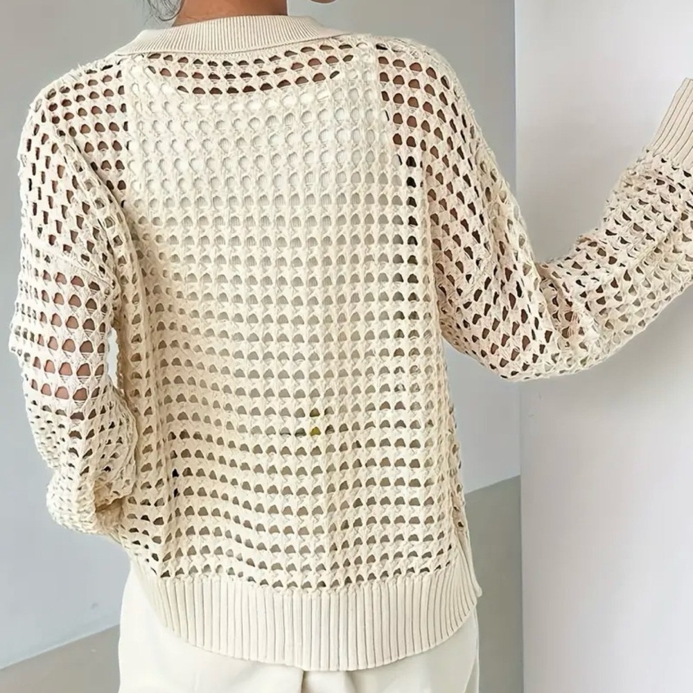 SALE, TODAY ONLT! PRICE FIRM! Cream Crochet Cardigan Button Front Knit Sweater - Picture 4 of 5